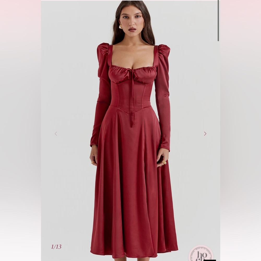 House of CB Burgundy Long Sleeve Dress